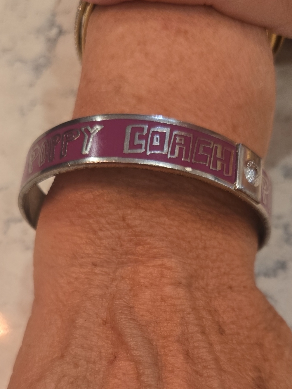 💖 AUTHENTIC COACH POPPY ENAMEL BANGLE EST. 1941 SILVER PURPLE FUCHSIA 💖